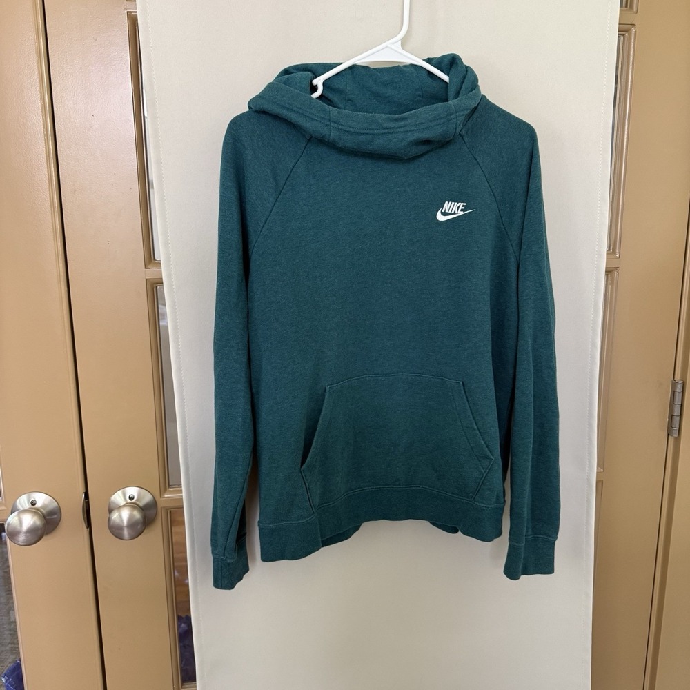 Nike Women's‎ Medium Green Funnel Neck Pullover Hoodie Sweatshirt Logo Pocket